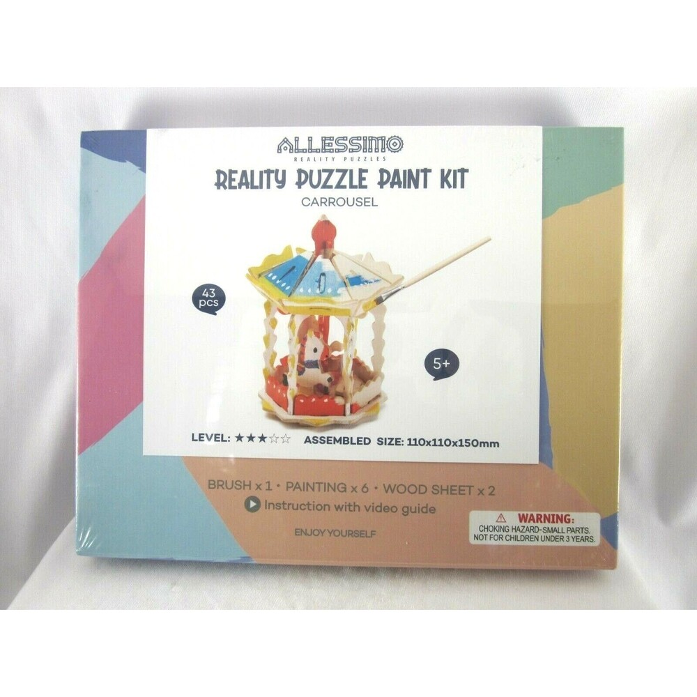 Wooden Carousel  Puzzle Paint Kit Brand New Sealed Allessimo
